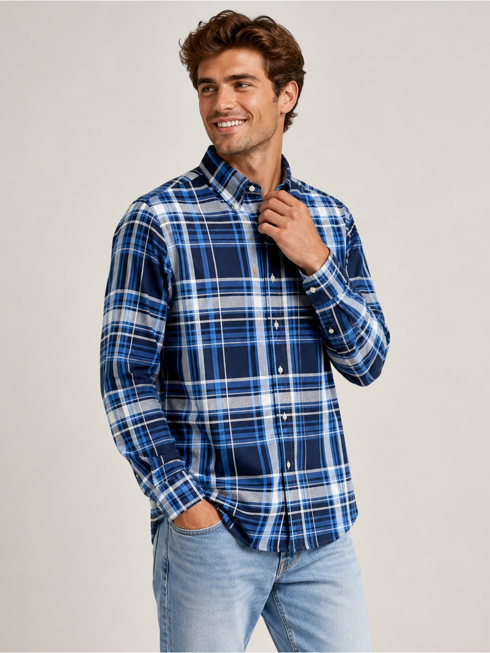 Polo Ralph Lauren Shirt Men’s Blue Plaid Classic Fit Size M Button-Down NWOT